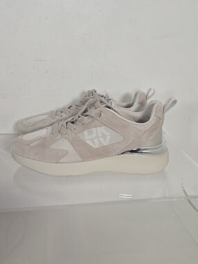 DKNY Beige Suede & Mesh Platform Sneakers